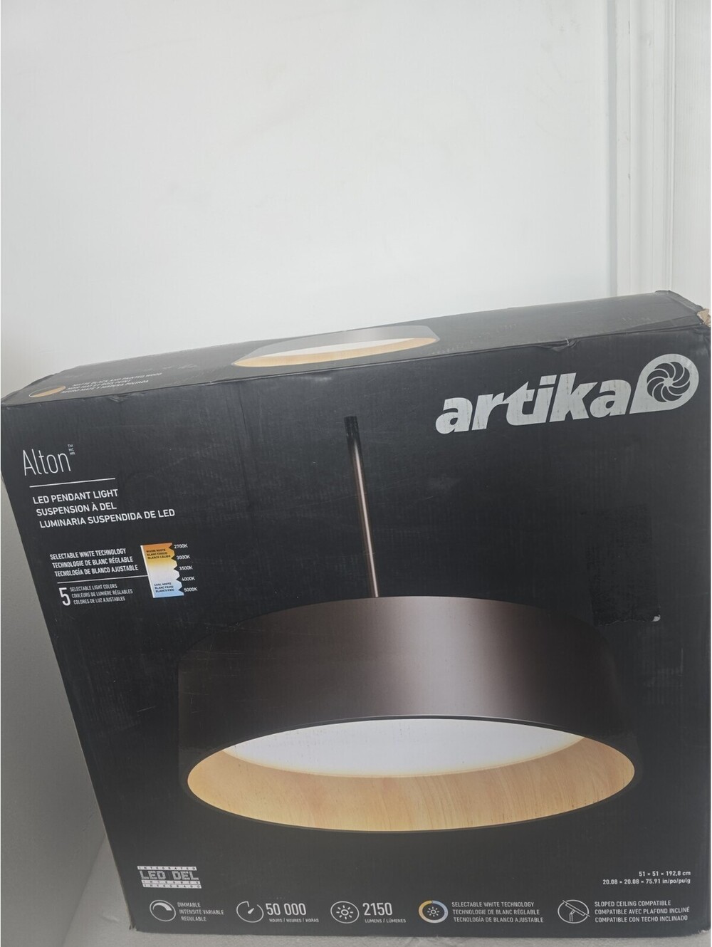 Artika Alton 43W 1-Light Black Integrated LED Drum Hanging Island Pendant Light